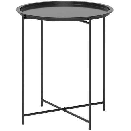 easycomfort easycomfort tavolino da giardino con vassoio rimovibile e gambe pieghevoli in acciaio 46x50 cm nero