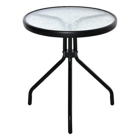 easycomfort easycomfort tavolino da giardino rotondo con ripiano in vetro e struttura in metallo 50x55cm nero