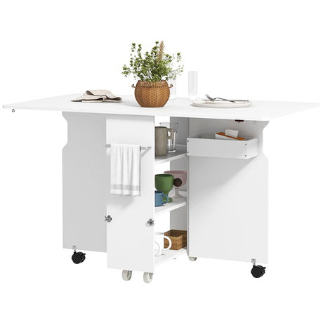 easycomfort easycomfort tavolo a ribalta pieghevole con ripiani a 3 livelli box e rotelle in mdf 130x80x76 5 cm bianco