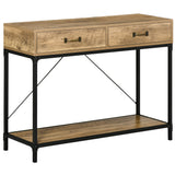 easycomfort easycomfort tavolo consolle stile vintage in metallo e legno con 2 cassetti e mensola 100x35x76 5cm marrone