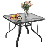 easycomfort easycomfort tavolo da giardino quadrato a 4 posti con piano in vetro e foro per ombrellone 54 mm nero