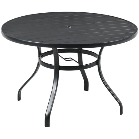 easycomfort easycomfort tavolo da giardino rotondo per 4 persone con foro per ombrellone e doghe in metallo 115x72cm nero