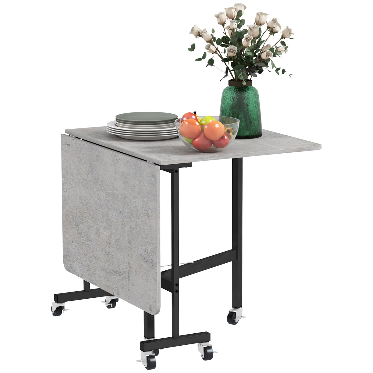 easycomfort easycomfort tavolo pieghevole a ribalta per 4 6 persone con 6 rotelle in legno e acciaio 120x80x73 cm grigio
