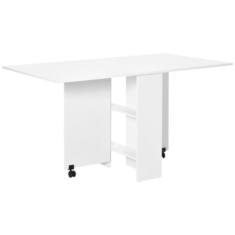 easycomfort easycomfort tavolo pieghevole salvaspazio 2 ripiani inferiori in legno tavolo richiudibile salvaspazio con ruote per 6 persone 75p x 140l x 74h cm bianco ean 8054111849241