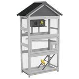 easycomfort easycomfort voliera per uccellini a 3 porte con casetta e vassoio in legno e metallo 92x52x171 cm grigia e nera