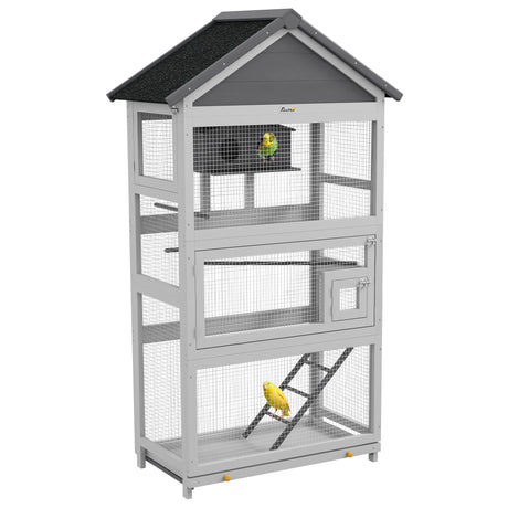 easycomfort easycomfort voliera per uccellini a 3 porte con casetta e vassoio in legno e metallo 92x52x171 cm grigia e nera