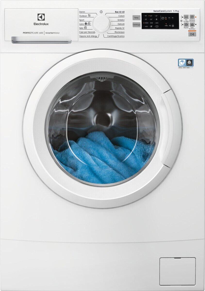 lavatrice a carica frontale electrolux 7 kg slim serie 600 sensicare ew6s570i classe d a84 3xp44 9xl59 5 1000 giri vapore funzione eco motore inverter