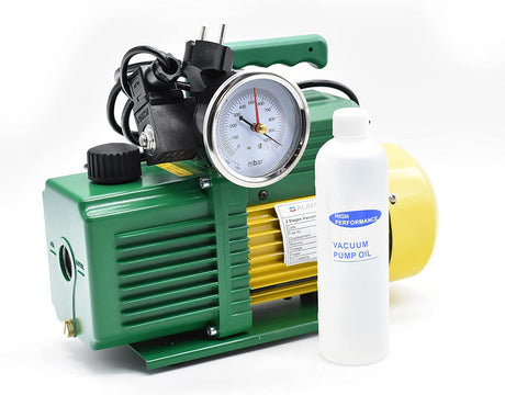 pompa vuoto bistadio klimaline con vacuometro e valvola solenoide per impianti gas hfo   r32   r410   r1234yf 50 l min motore antideflagrante per condizionamento climatizzatore