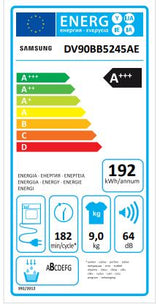 asciugatrice a pompa di calore 9kg samsung dv90bb5245aes3 optimal dry classe a ___