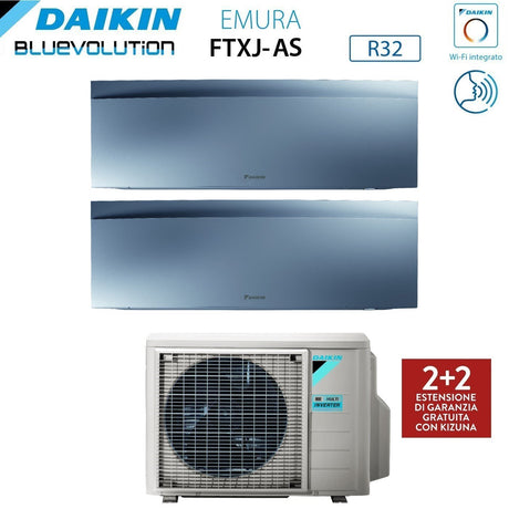 climatizzatore condizionatore daikin bluevolution dual split inverter serie emura silver iii 9_12 con 2mxm68n r 32 wi fi integrato 9000_12000 colore argento garanzia italiana