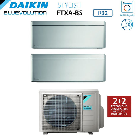 climatizzatore condizionatore daikin bluevolution dual split inverter serie stylish total silver 9_12 con 2mxm40m n r 32 wi fi integrato 9000_12000 colore grigio garanzia italiana