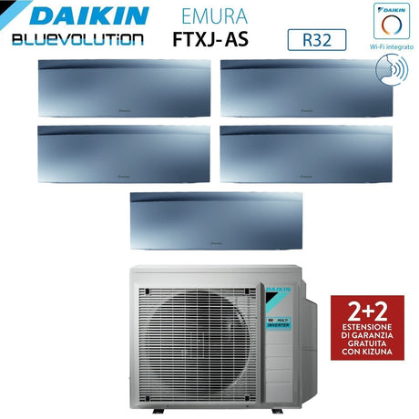 climatizzatore condizionatore daikin bluevolution penta split inverter serie emura silver iii 9_9_9_9_9 con 5mxm90n r 32 wi fi integrato 9000_9000_9000_9000_9000 colore argento garanzia italiana