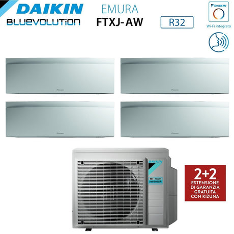climatizzatore condizionatore daikin bluevolution quadri split inverter serie emura white iii 7_7_7_9 con 4mxm80n r 32 wi fi integrato 7000_7000_7000_9000 colore bianco garanzia italiana