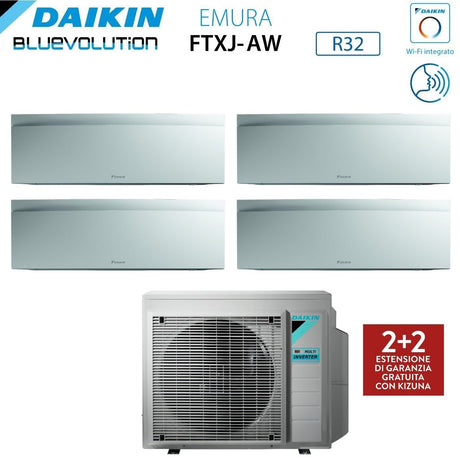 climatizzatore condizionatore daikin bluevolution quadri split inverter serie emura white iii 9_12_12_12 con 4mxm80n r 32 wi fi integrato 9000_12000_12000_12000 colore bianco garanzia italiana