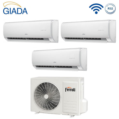 climatizzatore condizionatore ferroli trial split inverter serie giada m 9+9+18 con 28 4 r 32 wi fi integrato 9000+9000+18000