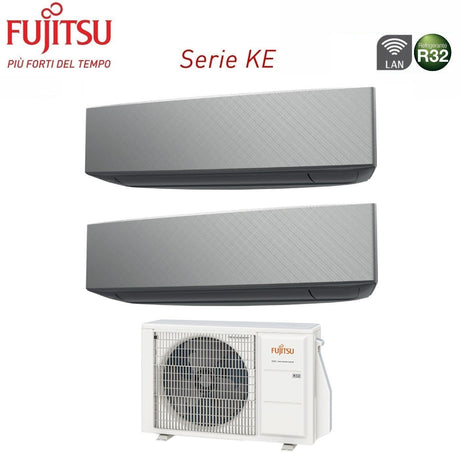climatizzatore condizionatore fujitsu dual split inverter serie ke silver 9_14 con aoyg18kbta2 r 32 wi fi integrato 9000_14000 colore argento