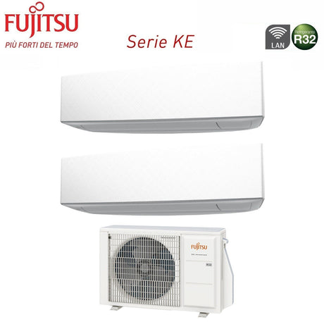 climatizzatore condizionatore fujitsu dual split inverter serie ke white 9_9 con aoyg14kbta2 r 32 wi fi integrato 9000_9000 colore bianco