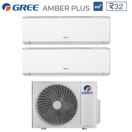 climatizzatore condizionatore gree dual split inverter serie amber plus 12_18 con gwhd 24 nk6oo r 32 wi fi integrato 12000_18000