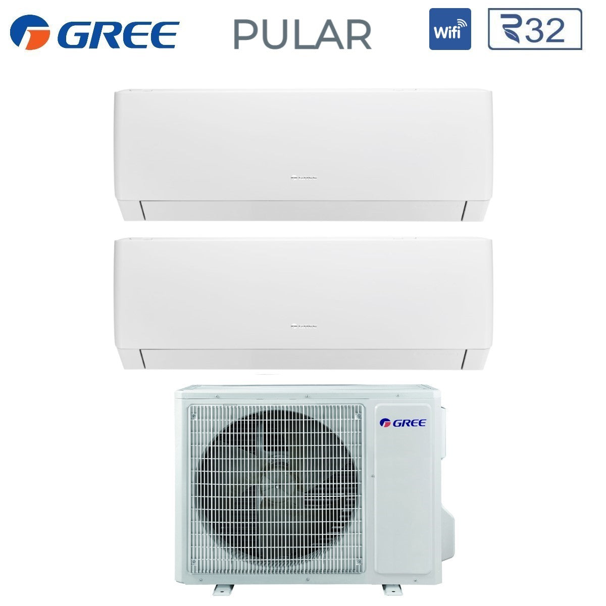 climatizzatore condizionatore gree dual split inverter serie pular 7_12 con gwhd 14 nk6oo r 32 wi fi integrato 7000_12000