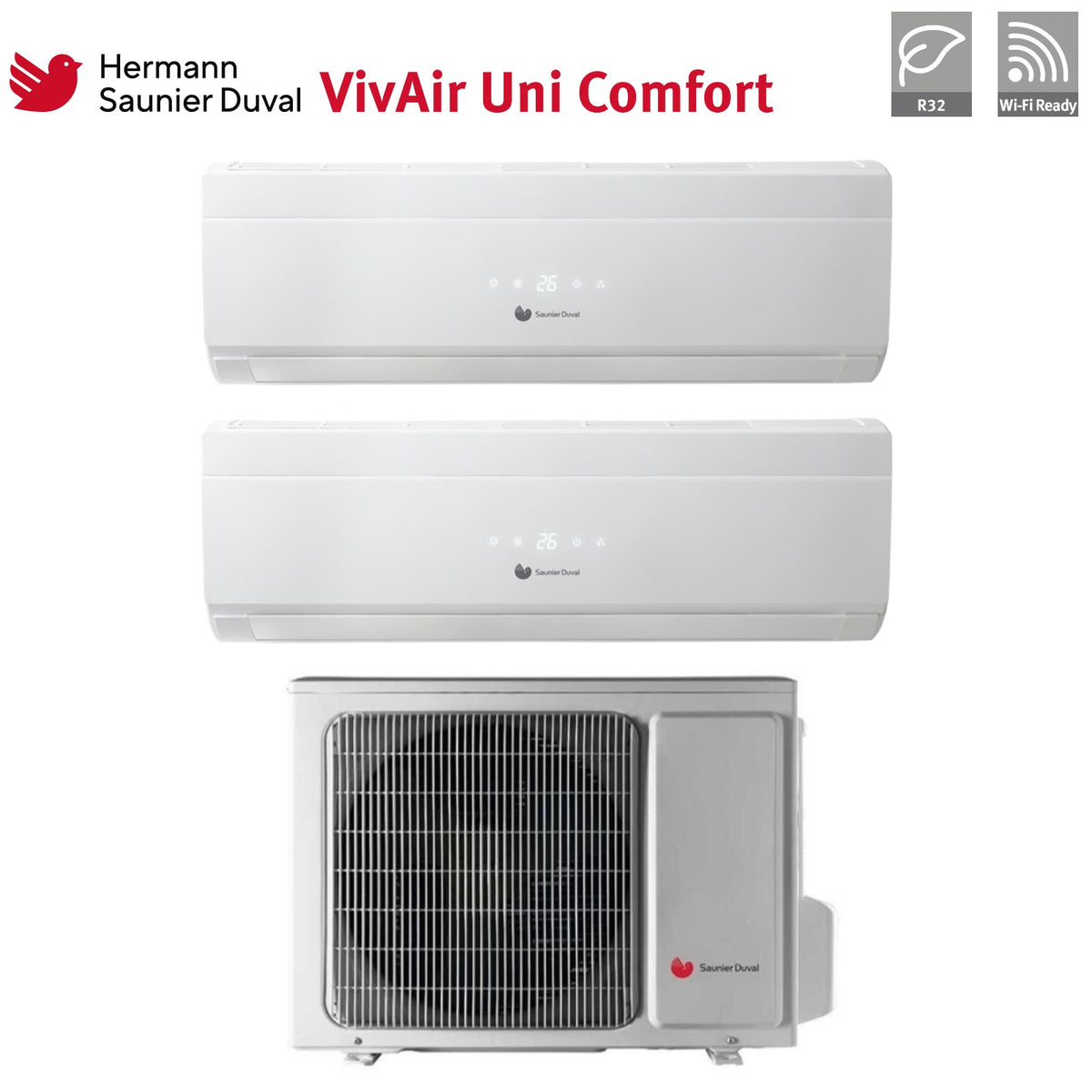 climatizzatore condizionatore hermann saunier duval dual split inverter serie uni comfort 12_18 con sdh19 070mc3no r 32 wi fi optional 12000_18000