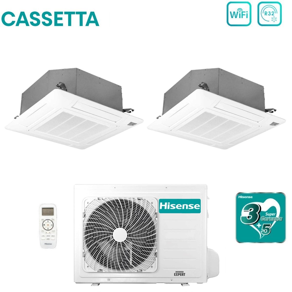 climatizzatore condizionatore hisense dual split a cassetta 9_12 con 2amw50u4rxa r 32 wi fi optional 9000_12000 telecomando e pannello incluso novita 7162