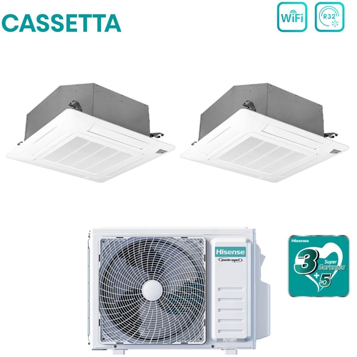 climatizzatore condizionatore hisense dual split inverter a cassetta 9_12 con 2amw42u4rgc r 32 wi fi optional 9000_12000 con telecomando e pannello incluso