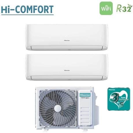 climatizzatore condizionatore hisense dual split inverter serie hi comfort 9_12 con 2amw42u4rgc r 32 wi fi integrato 9000_12000 novita