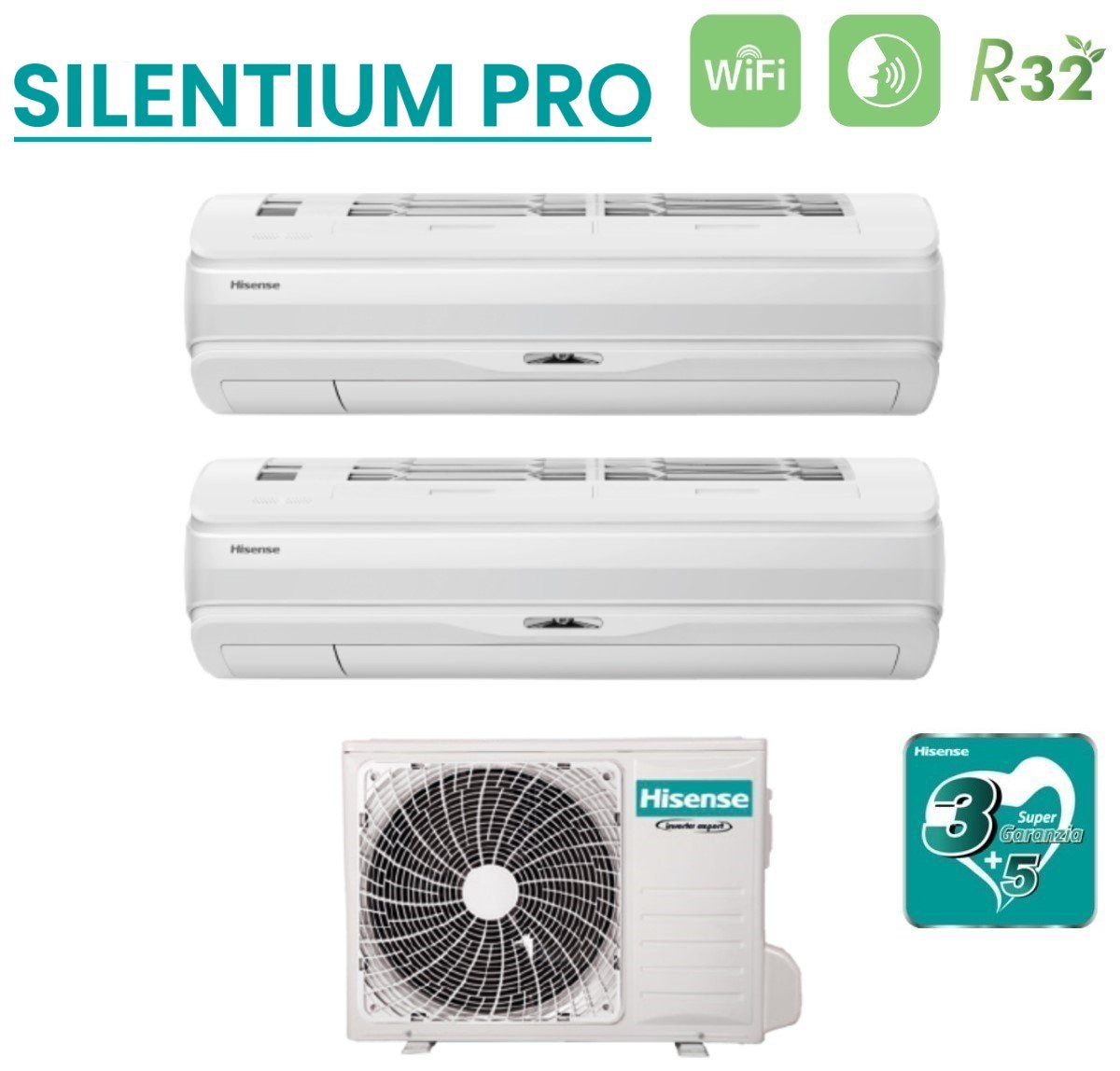 climatizzatore condizionatore hisense dual split inverter serie silentium pro 9_12 con 2amw42u4rra r 32 wi fi integrato 9000_12000 novita 2020