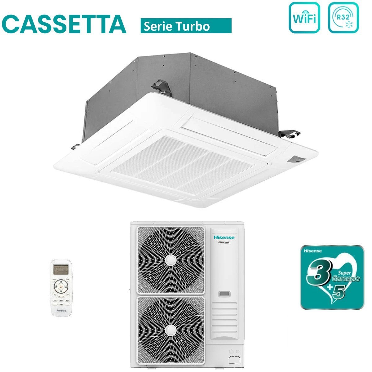 climatizzatore condizionatore hisense inverter a cassetta serie turbo 36000 btu auc105ur4rkc8 _ auw105u6rn8 r 32 wi fi optional classe a__ a_ con telecomando e pannello incluso