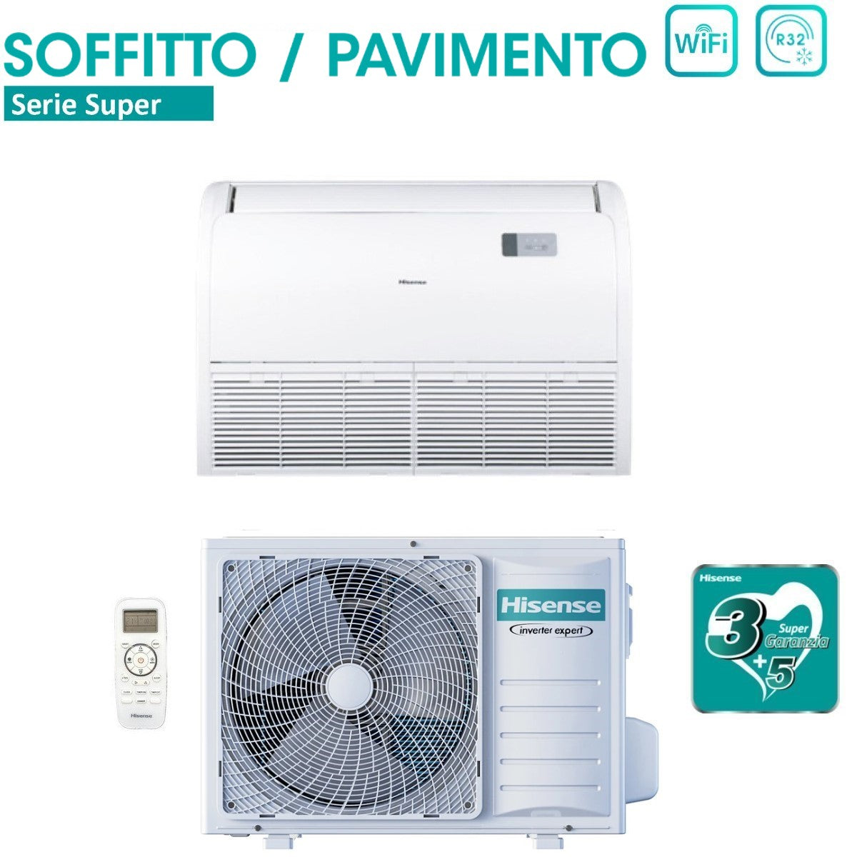 climatizzatore condizionatore hisense inverter soffitto pavimento serie super 24000 btu avt71ur4rb8 _ auw71u4rj7 r 32 wi fi optional classe a__ a_ con telecomando di serie incluso