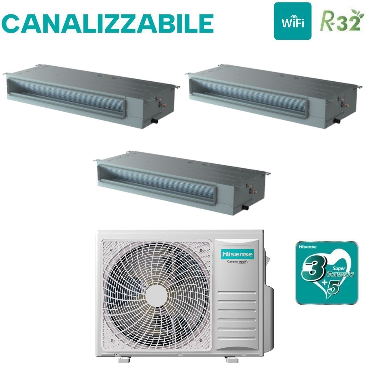 climatizzatore condizionatore hisense trial split canalizzabile 12_12_12 con 3amw72u4rfa r 32 12000_12000_12000 con telecomando di serie e cablato 6468
