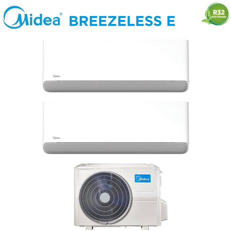 climatizzatore condizionatore midea dual split inverter serie breezeless e 12+12 con m2od 18hfn8 q r 32 wi fi integrato 12000+12000