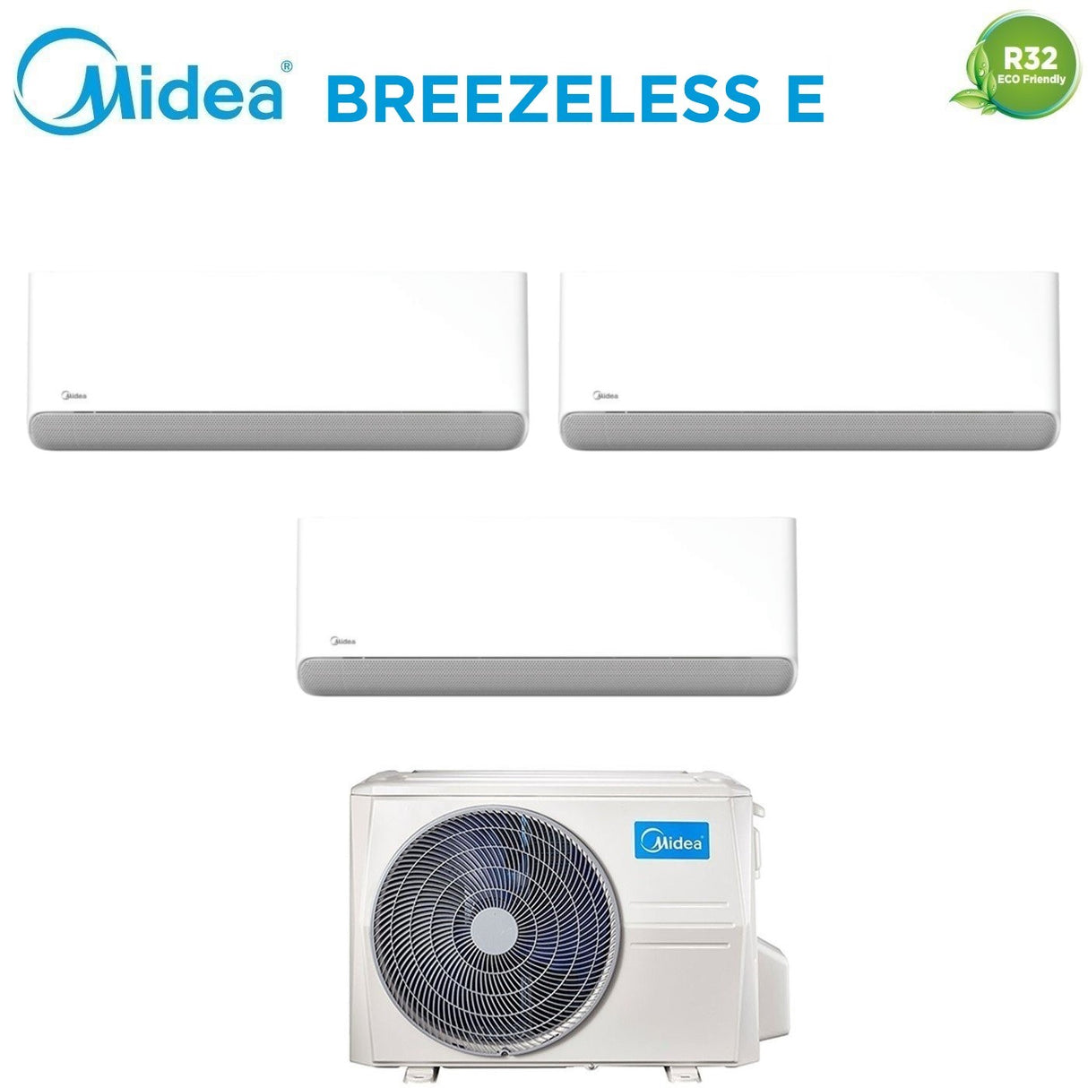 climatizzatore condizionatore midea trial split inverter serie breezeless e 12+12+12 con m3oa 27hfn8 q r 32 wi fi integrato 12000+12000+12000