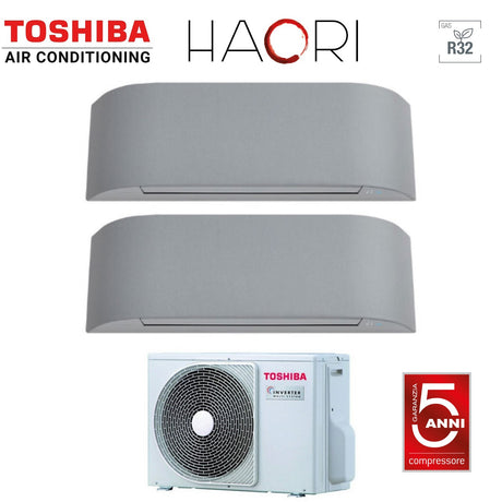 climatizzatore condizionatore toshiba dual split inverter serie haori 10_13 9_12 con ras 3m26u2avg e r 32 wi fi integrato 10000_13000 9000_12000 colore grigio chiaro