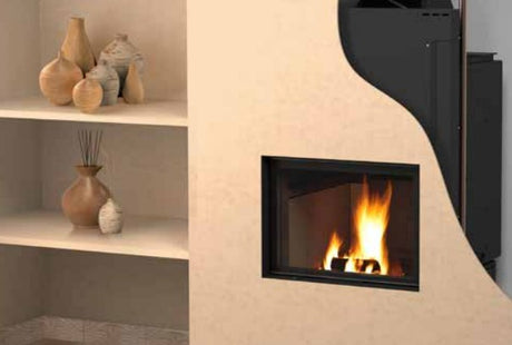 ctm termocamino a legna ctm basic eco s1 24 kw per produzione acs con scambiatore full link e chiusura antine