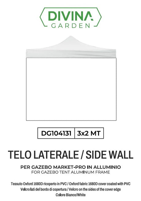 divina garden telo laterale per gazebo market pro 3x2 impermeabile richiudibile bianco ean 8056157808862