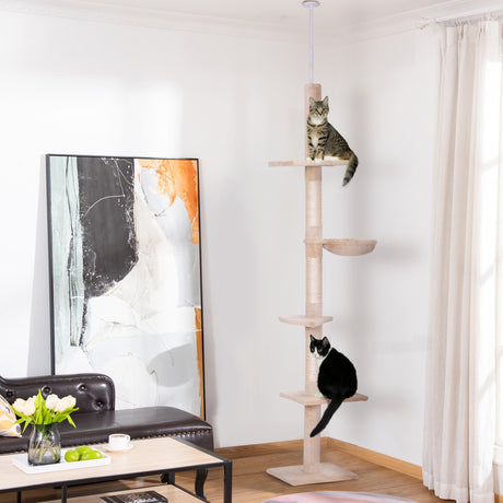 easycomfort easycomfort albero tiragraffi multilivello a soffitto con amaca e altezza regolabile 40x34x230 260cm beige