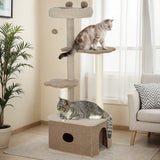 easycomfort easycomfort albero tiragraffi per gatti con lettino casetta e piattaforme in legno e cashmere 48x40x133 cm marrone