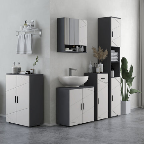 easycomfort easycomfort armadietto con specchiera bagno a 2 ante e mensole regolabili in legno 55x17x55cm grigio