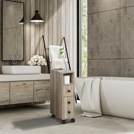 easycomfort easycomfort armadietto da bagno a colonna mobile bagno con 4 ruote 1 cassetto 1 armadietto con anta 2 armadietti aperti color rovere 18x30x68 5 cm ean 8054111841085