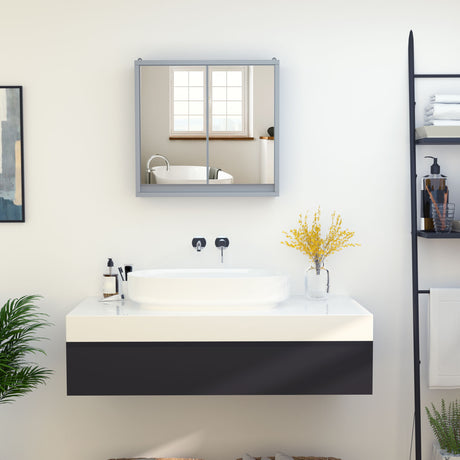 easycomfort easycomfort armadietto doppia porta a vetro con ripiano regolabile da bagno da parete legno 48x14 5x45cm grigio ean 8054111845229