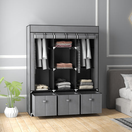 easycomfort easycomfort armadio in tessuto pieghevole con cassetti e ante avvolgibili con zip 125x43x162 5cm grigio scuro