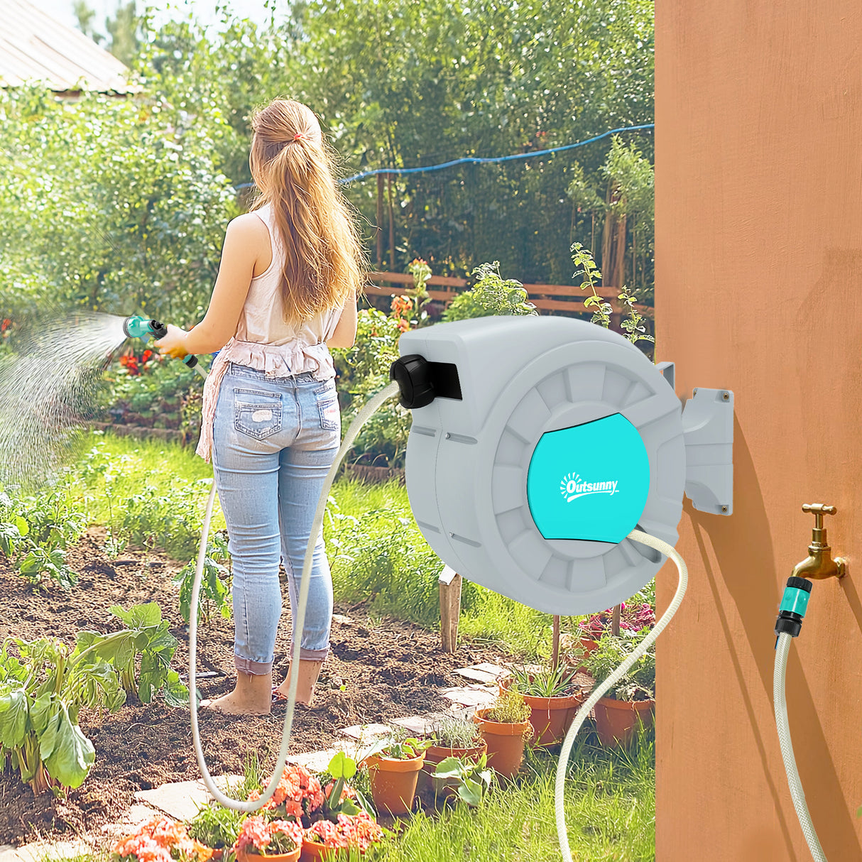 easycomfort easycomfort avvolgitubo automatico a parete e portatile lunghezza 302 m sistema di blocco e 7 getti verde