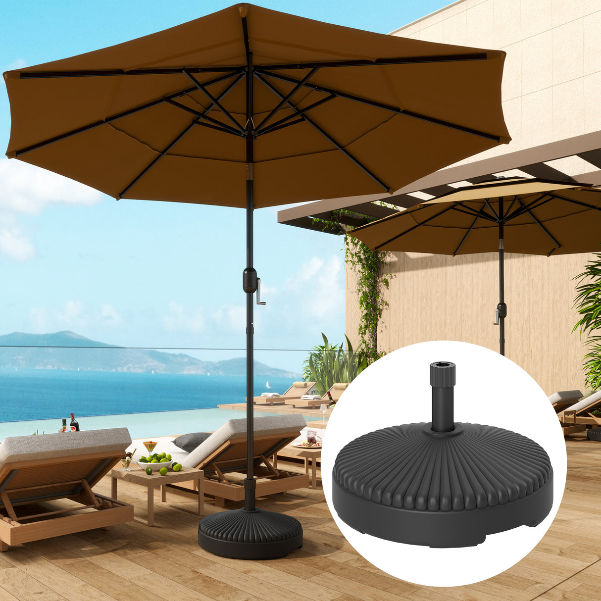 easycomfort easycomfort base per ombrellone 3 m max riempibile con acqua o sabbia in hdpe nero 55x30 cm
