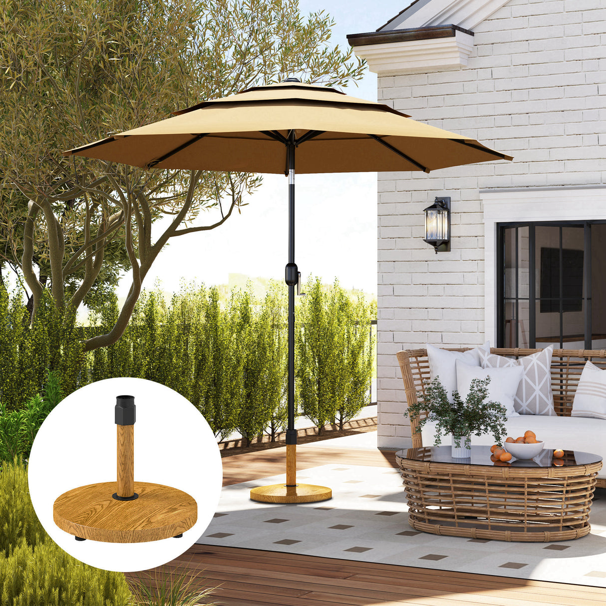 easycomfort easycomfort base per ombrellone a 4 ruote con freni in cemento e metallo 48x44 cm color legno