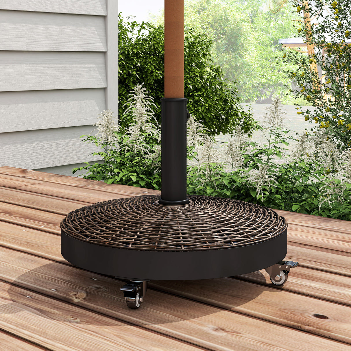 easycomfort easycomfort base per ombrellone da giardino rotonda a 4 ruote con freni in acciaio e resina 52x41 cm bronzo e nero