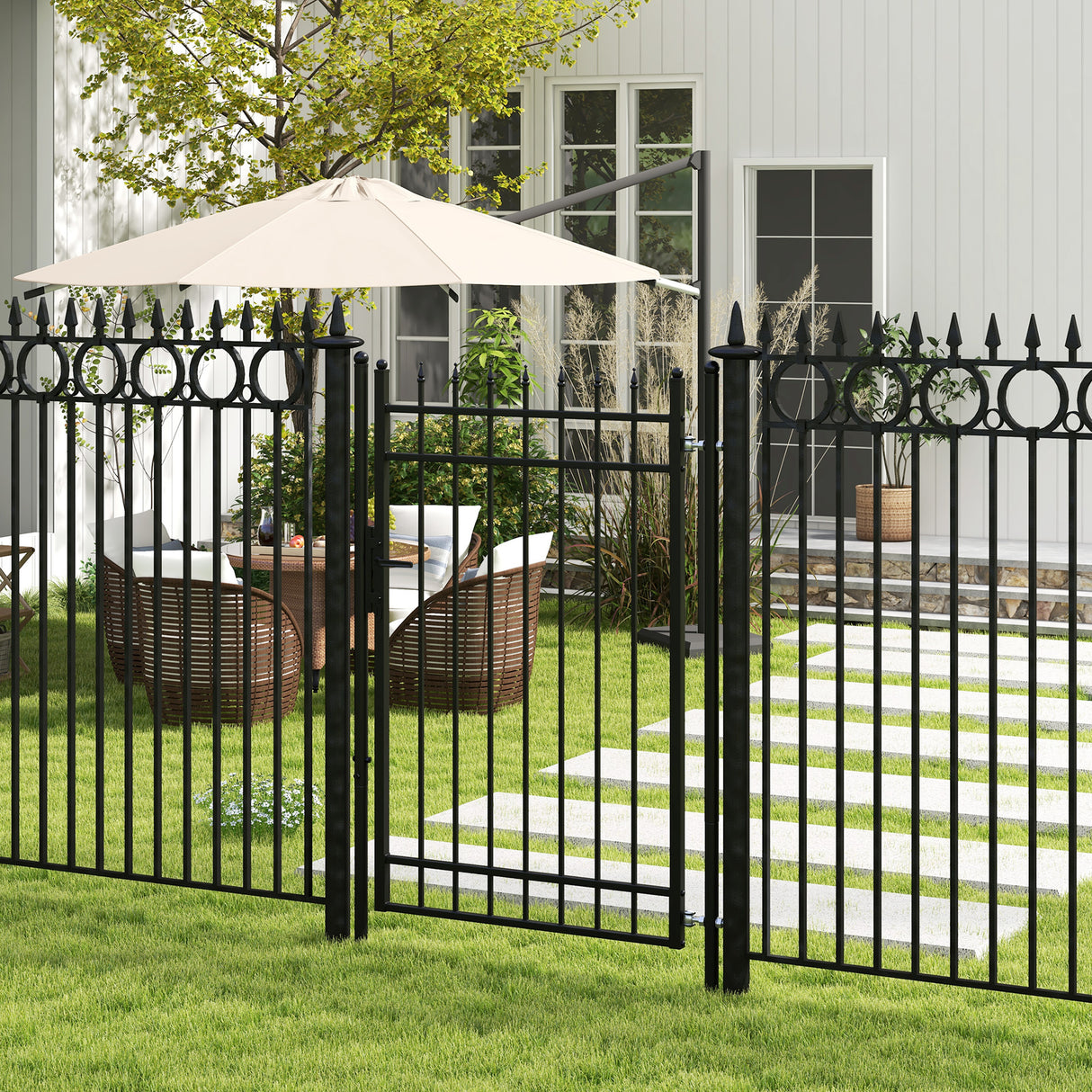 easycomfort easycomfort cancelletto di sicurezza con serratura 3 chiavi e 2 paletti in acciaio zincato 107x204 cm nero