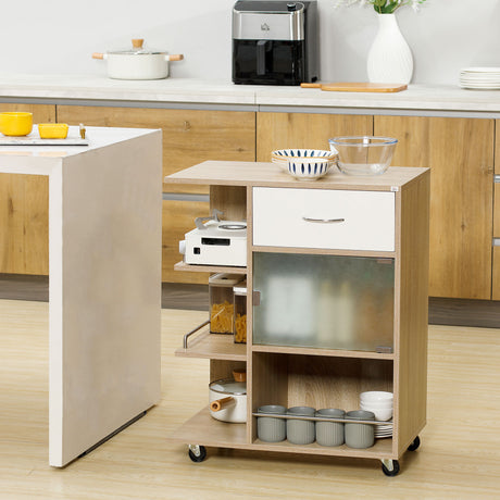 easycomfort easycomfort carrello da cucina portavivande con cassetto ripiani e armadietto in legno acciaio e vetro 65x39x80cm