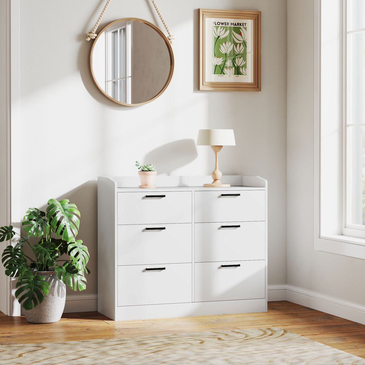 easycomfort easycomfort cassettiera 6 cassetti in legno con bordi rialzati e maniglie a u 110x40x88 cm bianco