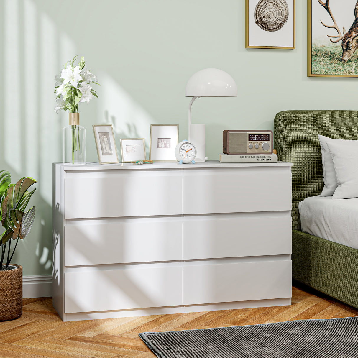easycomfort easycomfort cassettiera 6 cassetti per camera da letto in legno con guide in metallo 120x39x75 cm bianco